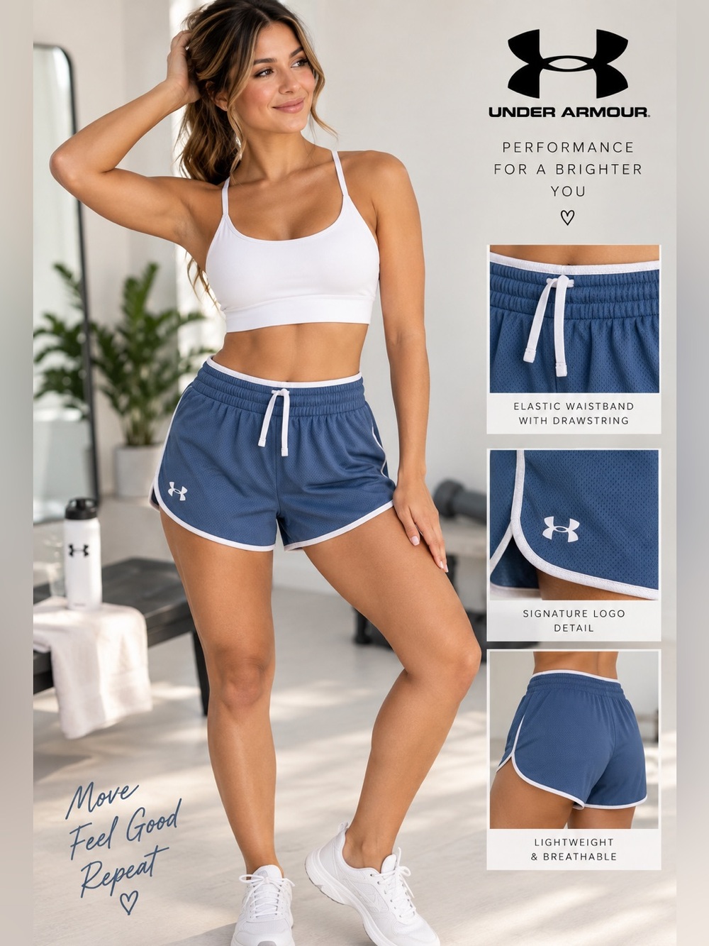 Under Armour Women's Slate Blue Athletic Shorts with White Trim Size S New